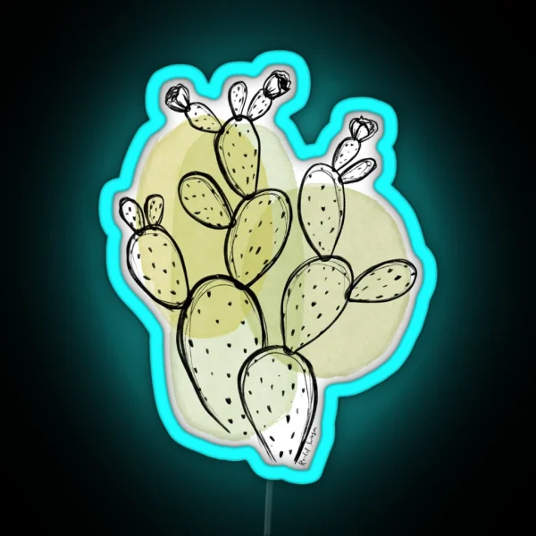 Minimalist Prickly Pear Cactus Simple Botanical Drawing RGB Neon Sign