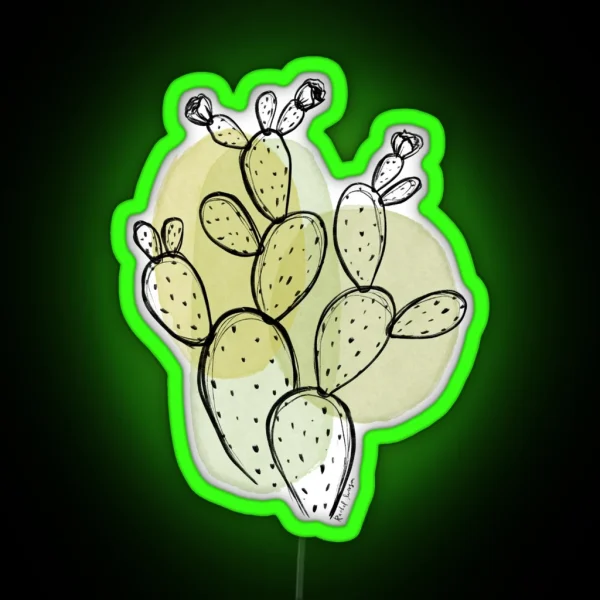 Minimalist Prickly Pear Cactus Simple Botanical Drawing RGB Neon Sign