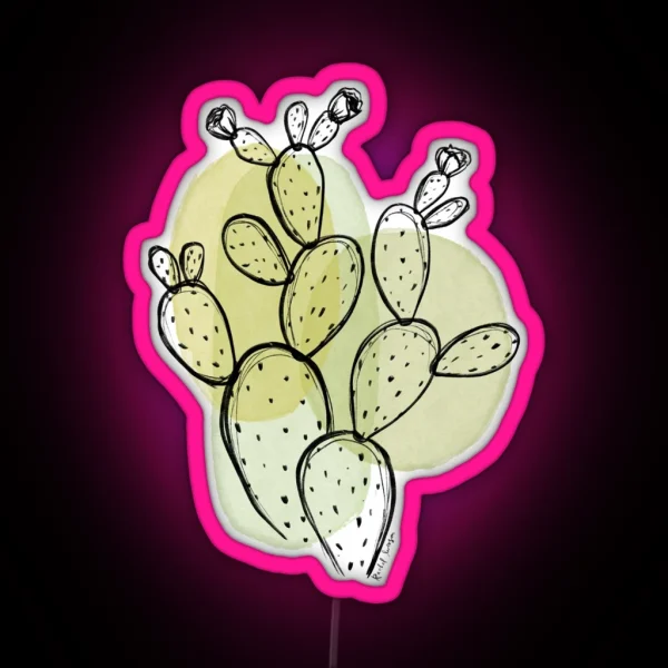Minimalist Prickly Pear Cactus Simple Botanical Drawing RGB Neon Sign