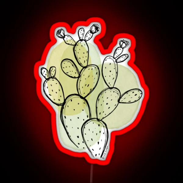 Minimalist Prickly Pear Cactus Simple Botanical Drawing RGB Neon Sign