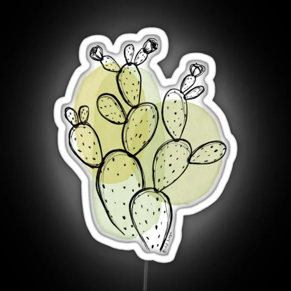 Minimalist Prickly Pear Cactus Simple Botanical Drawing RGB Neon Sign