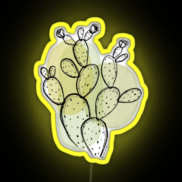 Minimalist Prickly Pear Cactus Simple Botanical Drawing RGB Neon Sign