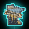 Neon Sign of Minnesota Trees and Loon with Blue Background