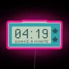 rgb neon sign displaying 'minute' in vibrant pink colors.