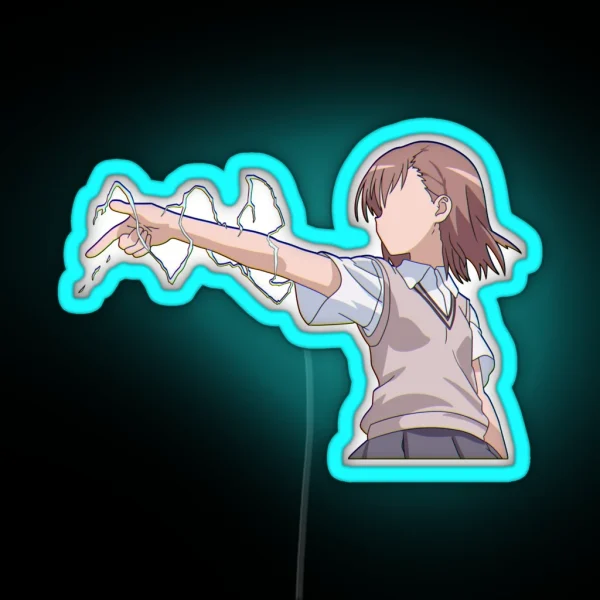 Misaka Mikoto Railgun Glitchy RGB Neon Sign