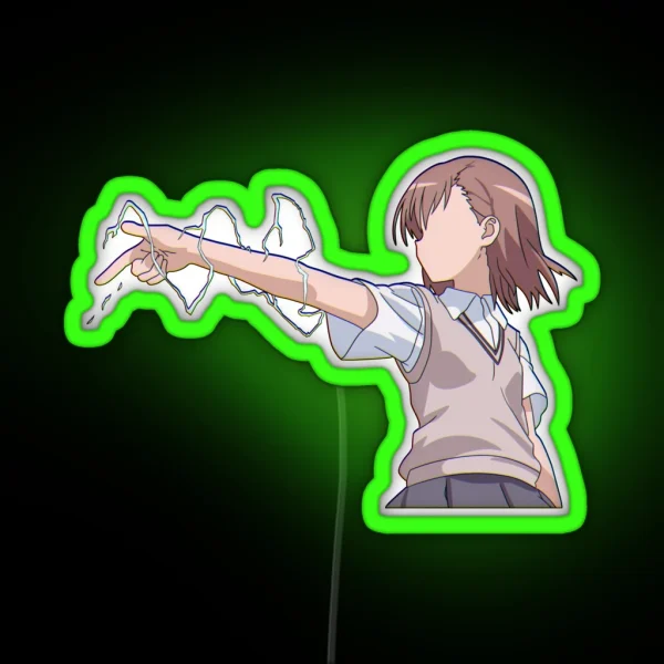 Misaka Mikoto Railgun Glitchy RGB Neon Sign