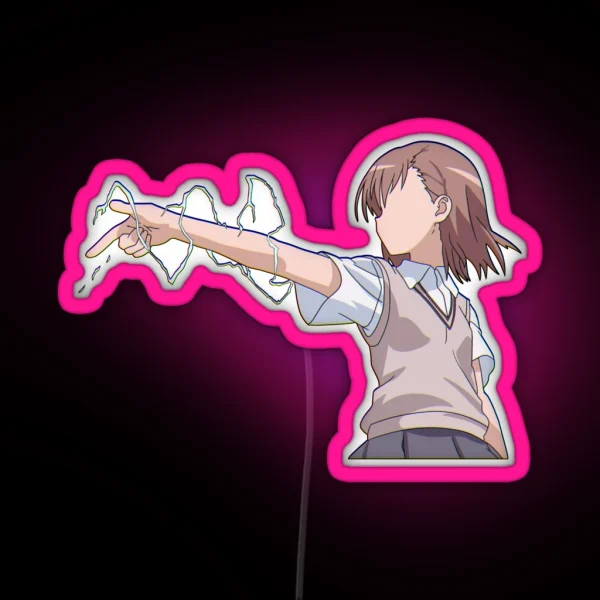 Misaka Mikoto Railgun Glitchy RGB Neon Sign