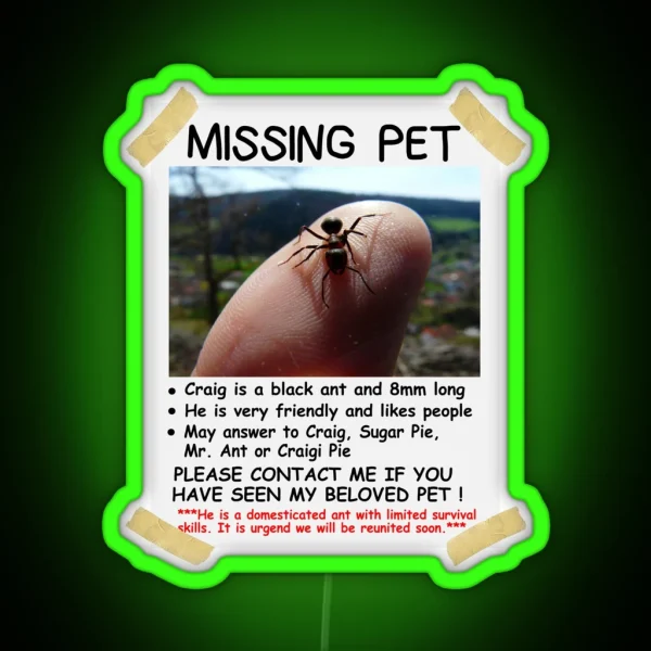 Missing Pet Ant Funny Sarcastic Insect Lover RGB Neon Sign