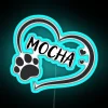 Mocha pet name in a heart with a paw – great gift for dog or cat owners | Neon sign