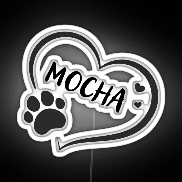 Mocha Pet Dog Or Cat Name In A Heart With A RGB Neon Sign
