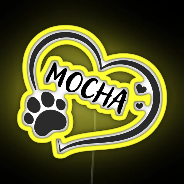 Mocha Pet Dog Or Cat Name In A Heart With A RGB Neon Sign