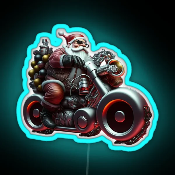 Modern Cool Motorcycle Santa RGB Neon Sign