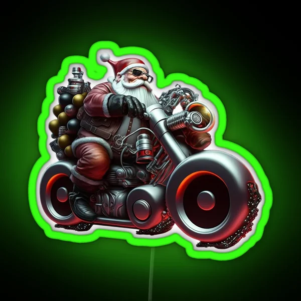 Modern Cool Motorcycle Santa RGB Neon Sign