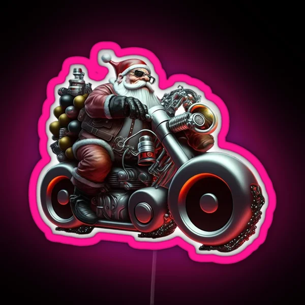 Modern Cool Motorcycle Santa RGB Neon Sign