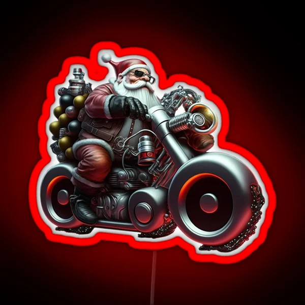 Modern Cool Motorcycle Santa RGB Neon Sign