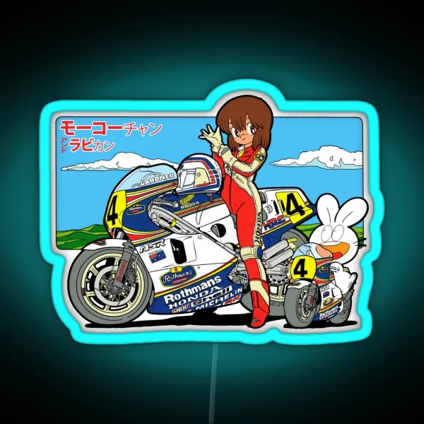 Mokochan And Rabbikun On Sportbikes With Background RGB Neon Sign