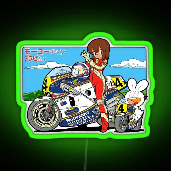 Mokochan And Rabbikun On Sportbikes With Background RGB Neon Sign