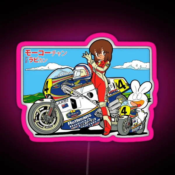 Mokochan And Rabbikun On Sportbikes With Background RGB Neon Sign