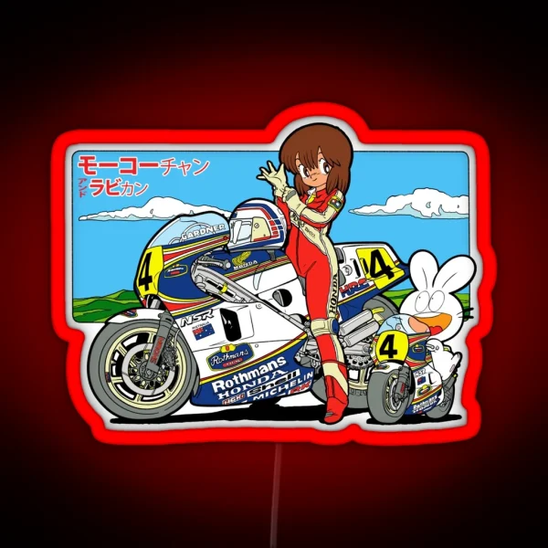Mokochan And Rabbikun On Sportbikes With Background RGB Neon Sign