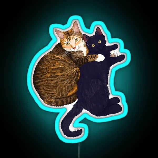 Momma Cat Protecting Her Kitten Mom Cat And Kitten RGB Neon Sign