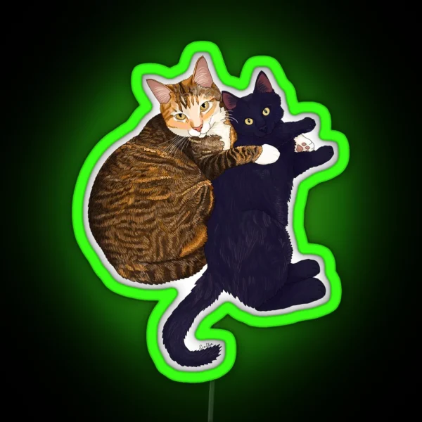 Momma Cat Protecting Her Kitten Mom Cat And Kitten RGB Neon Sign
