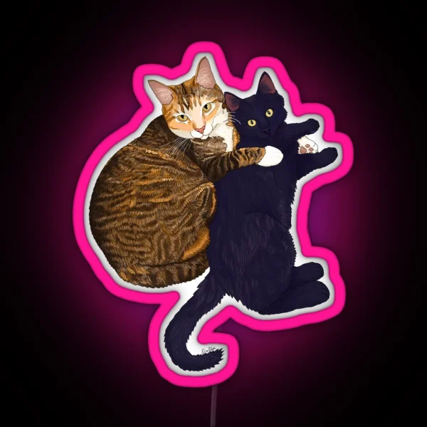 Momma Cat Protecting Her Kitten Mom Cat And Kitten RGB Neon Sign