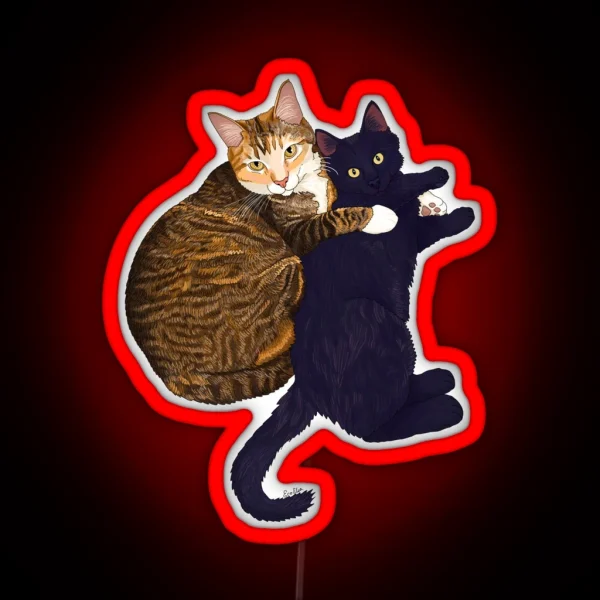 Momma Cat Protecting Her Kitten Mom Cat And Kitten RGB Neon Sign