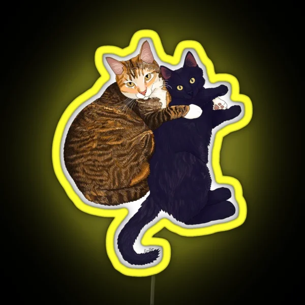 Momma Cat Protecting Her Kitten Mom Cat And Kitten RGB Neon Sign