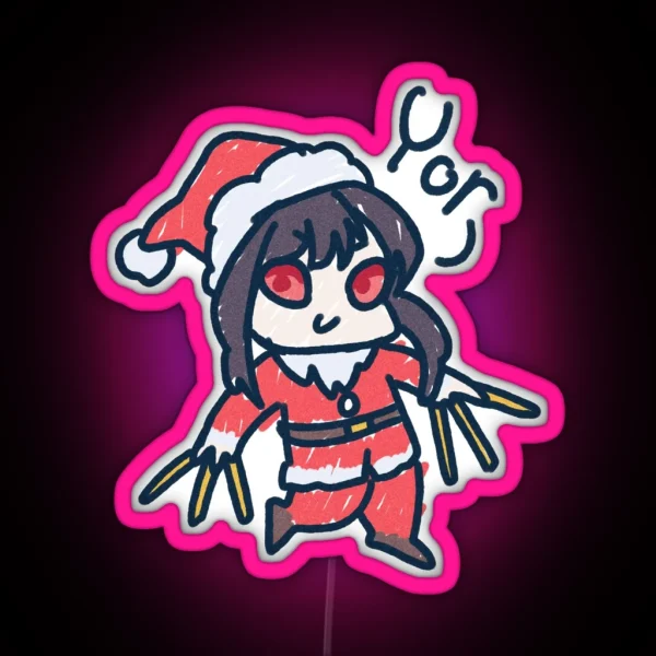 Mommy Yor In Santa Costume In Kids Drawing Chibi Led RGB Neon Sign