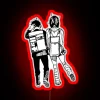 rgb neon sign featuring momo and okarun in red