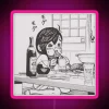 neon sign featuring Momo Ayase in pink tones