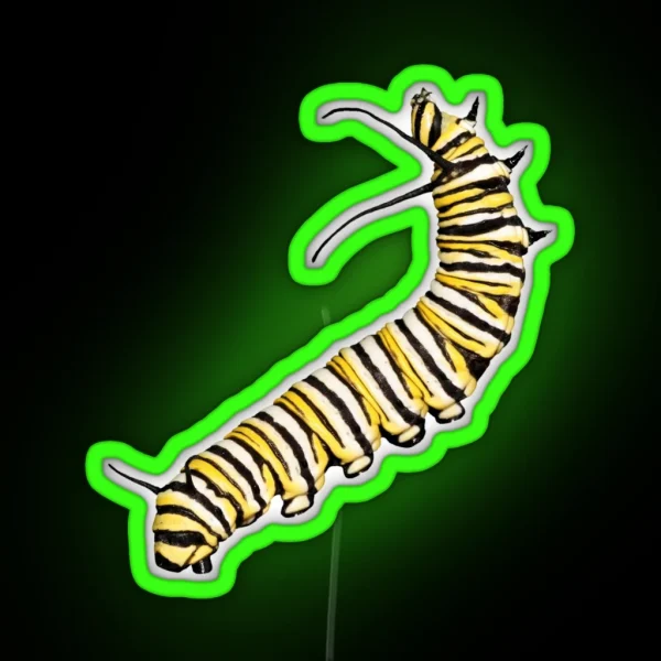 Monarch Butterfly Caterpillar Danaus Plexippus RGB Neon Sign