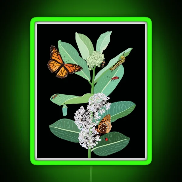 Monarchs And Milkweed RGB Neon Sign