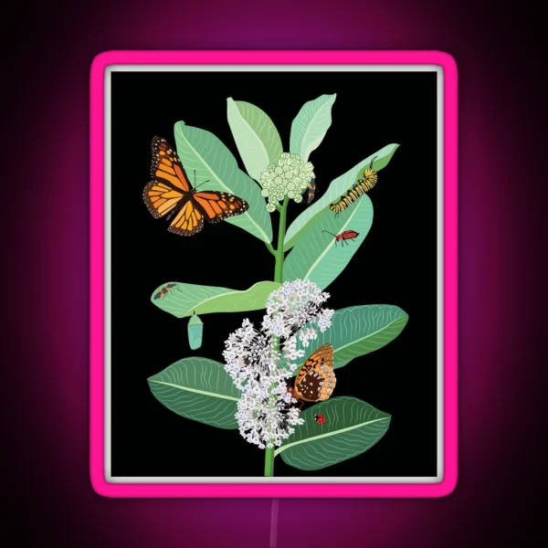 Monarchs And Milkweed RGB Neon Sign