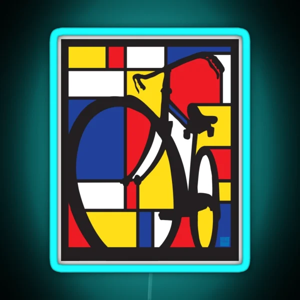 Mondrian Bicycle Art RGB Neon Sign