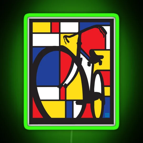 Mondrian Bicycle Art RGB Neon Sign