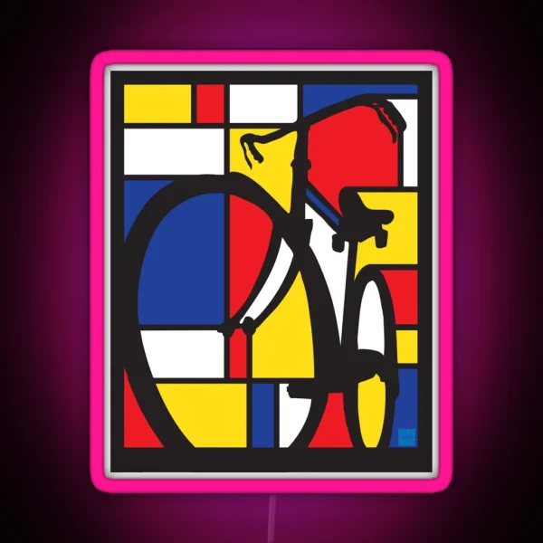 Mondrian Bicycle Art RGB Neon Sign