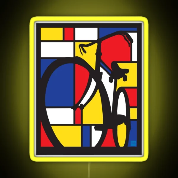 Mondrian Bicycle Art RGB Neon Sign