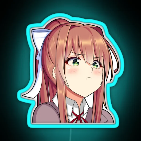 Monika Cute Kawaii Anime Girl Pouting RGB Neon Sign