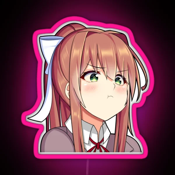 Monika Cute Kawaii Anime Girl Pouting RGB Neon Sign