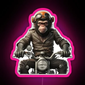 Monkey Biker Off Road Adventure Monkey On A Motorcycle RGB Neon Sign