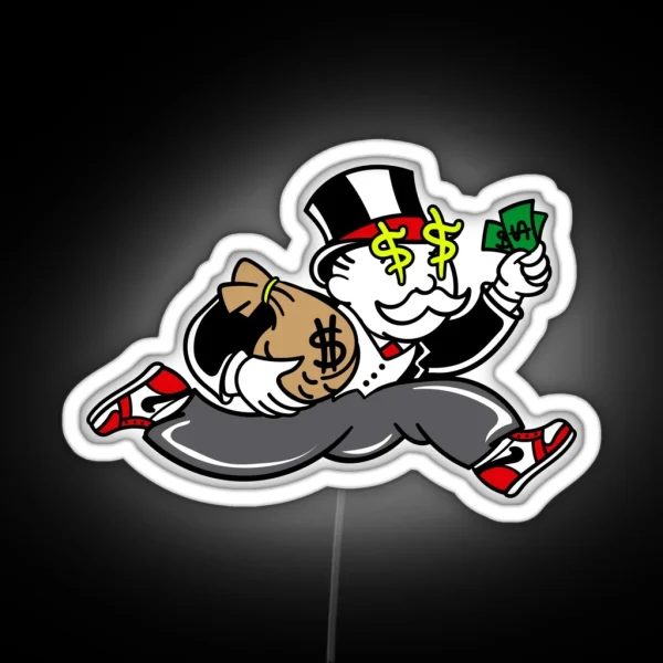 Monopoly Guy With Money RGB Neon Sign