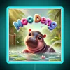 adorable baby pygmy hippo playfully splashing in water with rgb neon blue signs