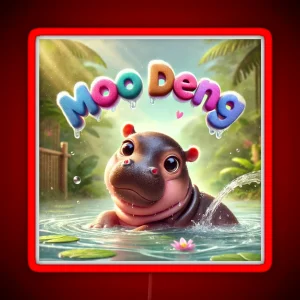 Moo Deng Baby Pygmy Hippo Adorable Playful Water Scene RGB Neon Sign