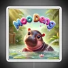 Adorable baby pygmy hippo playing in a water scene with neon RGB sign