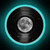 RGB Neon Sign of Moon in Space - Vinyl LP Record Design.