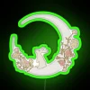 A colorful moon rabbit depicted in an eye-catching RGB neon sign with a vibrant green glow.