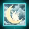 neon sign featuring a moon rabbit in vibrant RGB colors with a blue tone.