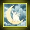 A decorative neon sign displaying a moon rabbit in bright yellow.