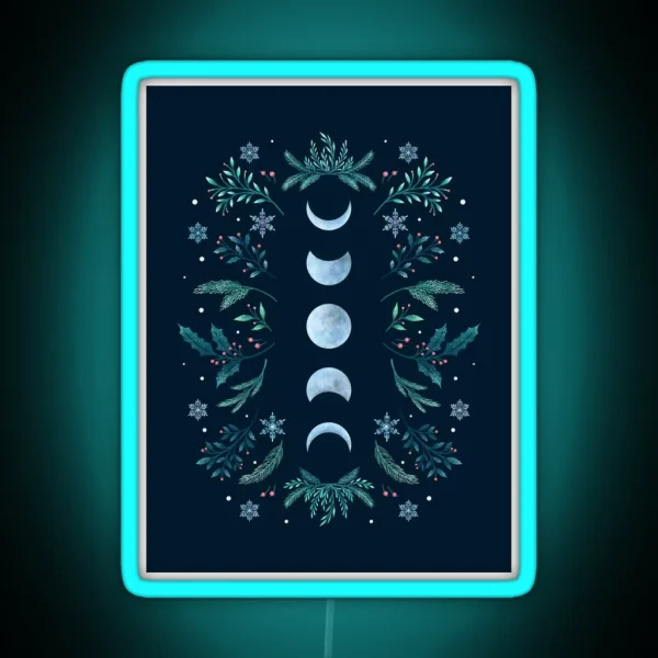 Moonlit Garden Teal Snow RGB Neon Sign